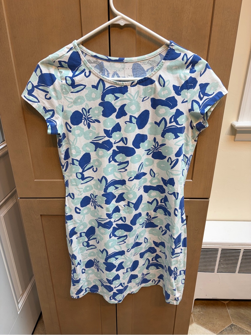 Women’s Short Sleeve Floral Tee Dress in Blue & Mint